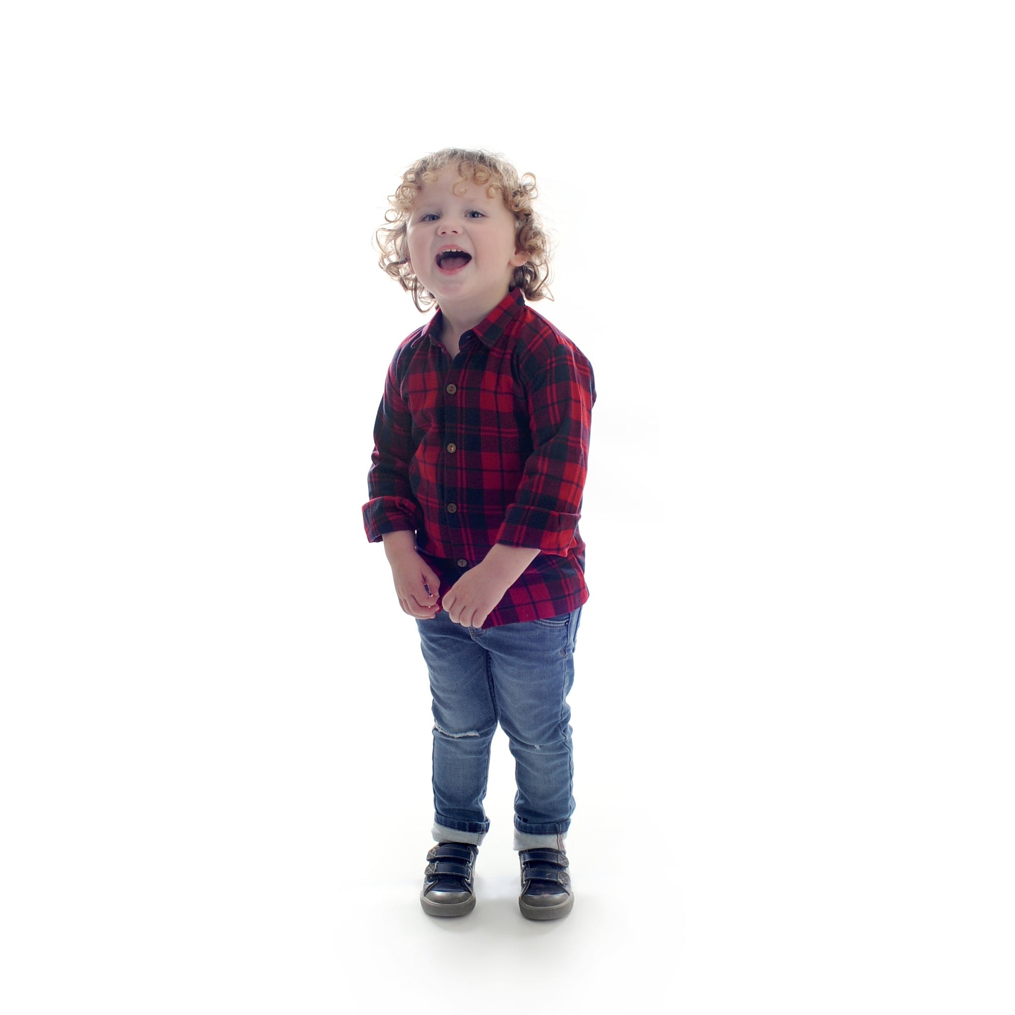 100% Cotton Boys Plaid Shirt with Wooden Buttons